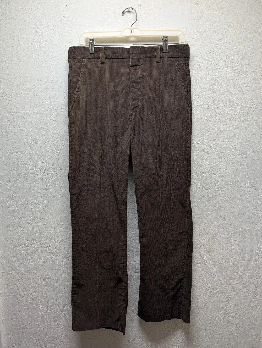 Vintage 70s Brown Corduroy Pants Mens Straight Leg Talon Zipper Trousers Cords